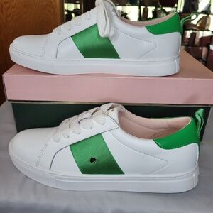 Kate Spade Adorn Action Leather Sneaker In Optic White/Fresh Green